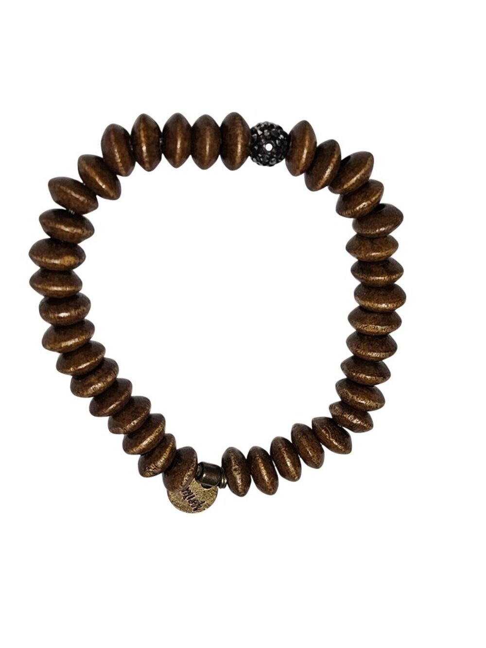 Erimish Wooden Bead Bracelet Charm Stretch Rhinestone Fashion Jewelry Women